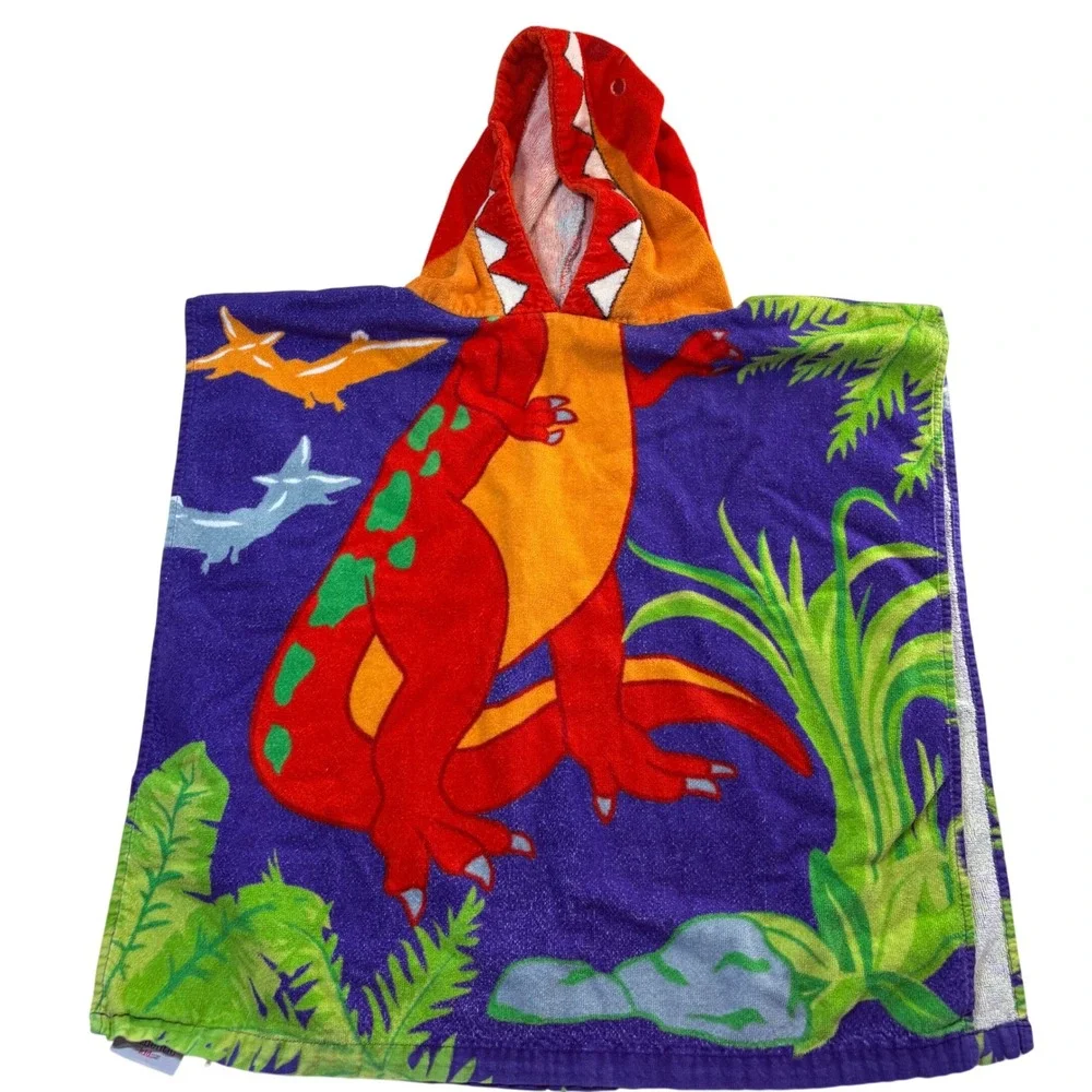 Kids Dinosaur Hooded Poncho Towel Purple T-Rex Beach Bath Wrap 23x22